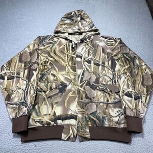 Vintage Spartan Jacket Mens 2XL Classic Brown Camo Full Zip Bomber Hood USA 90s